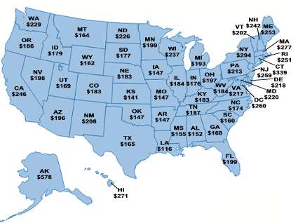 Long Term Care Costs State Map
